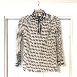 Silk J. Crew Blouse in Ivory and Black Dot Print